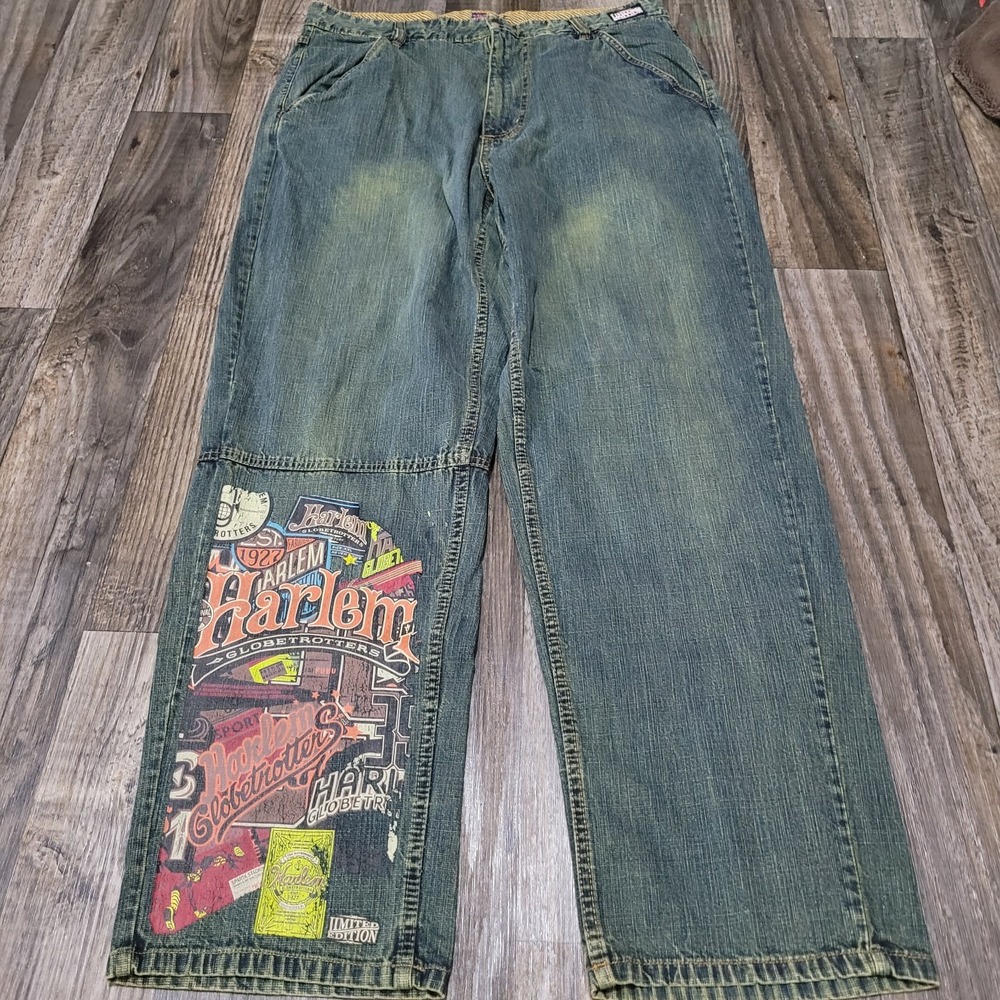 Vintage Platinum FUBU Harlem Globetrotters Jeans Mens 38x34 90s (Peeling)